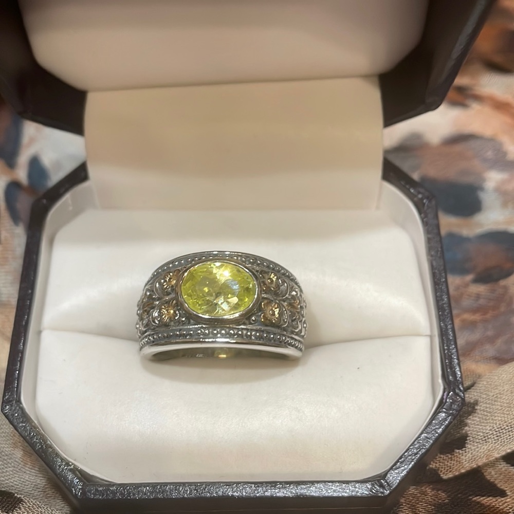 Two tone sterling overlay yellow stone